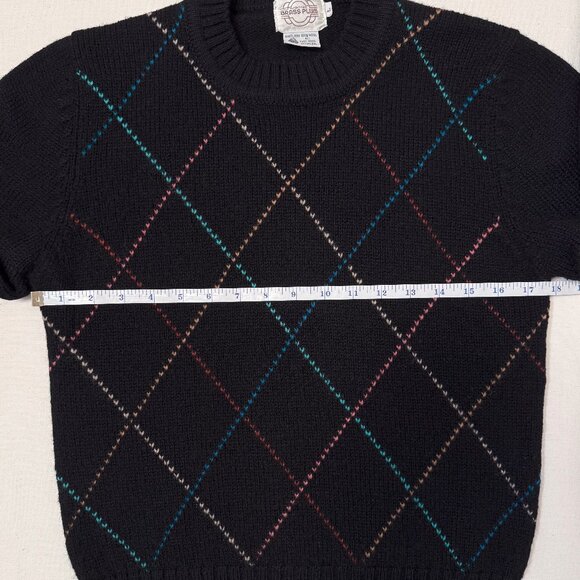Vintage Brass Plum Black Diamond Knit Shetland Wool Crew Neck Sweater Size Large - Picture 12 of 13